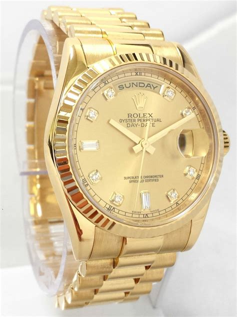 mens 18k gold rolex day date president watch champagne|rolex day date watch.